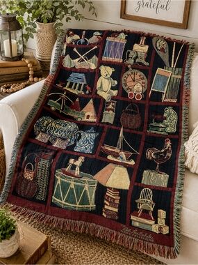 Vintage 1996 Bob Timberlake Home Collection Woven Cotton Tapestry Throw Blanket